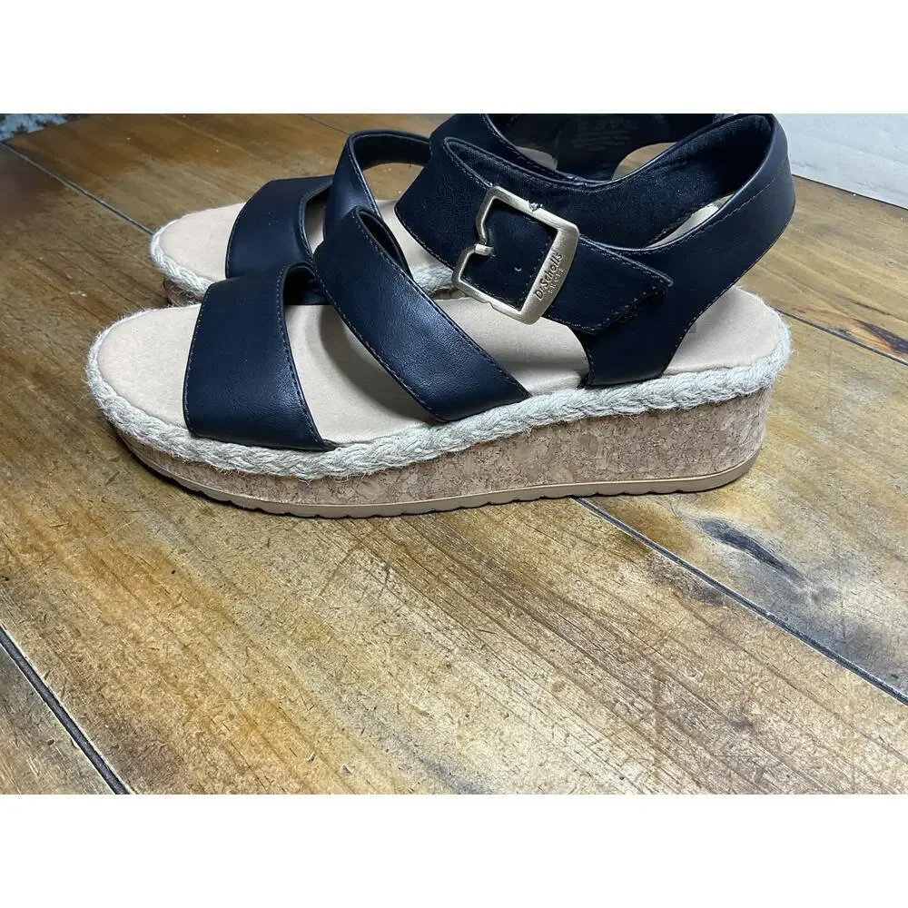 Dr. Scholl's Womens Ellie Espadrille Wedge Sandal Black 7M